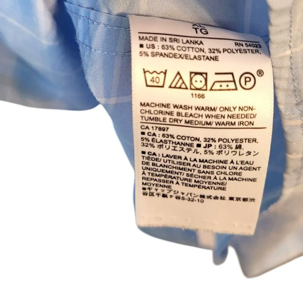 Banana Republic Blue And White Check Slim Fit Performance Shirt Size XL